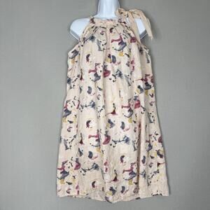 Bellambria Womens Dress S 100% Linen Pink Watercolor Floral Bow Tie Halter Beach